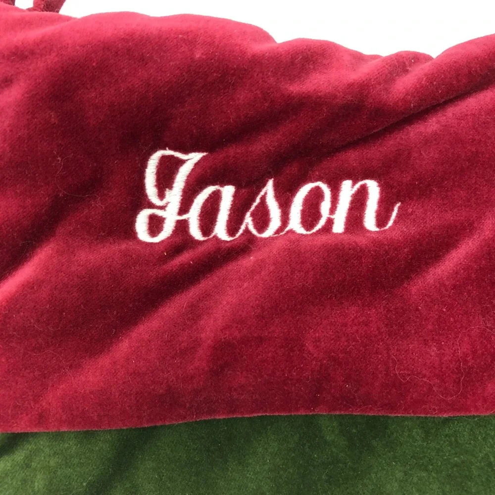 Pottery Barn Christmas Stocking Green Red Velvet Personalized Jason‎ Monogram